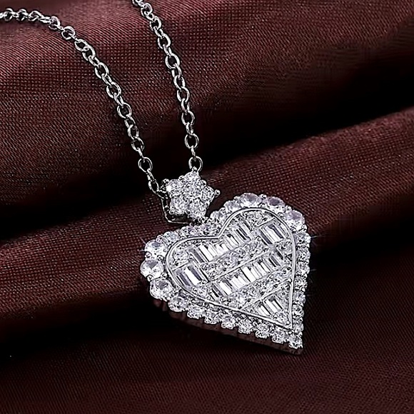 Sterling Silver Heart Zircon Necklace Earrings Matching Set - Picture 6 of 9